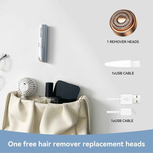 INNVO Facial Hair Remover for Women Ladies Upper Lip Hair Removal Electric Face Shaver with Rechargeable Battery Brush (Champagne Gold with 1 Replacement Head)