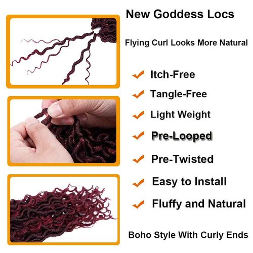 Goddess Locs Crochet Hair 14 Inch 7 Packs Crochet Hair for Women Pre Looped Crochet Braids with Curly Hair Crochet Locs With Curly Ends Soft Locs (1B/BUG#)