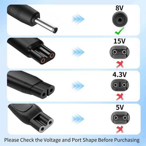 8V Charger for Philips Norelco HQ840 Multigroom Series 3000 MG3750 MG3750/50 MG3750/10 MG3750/60 MG3760 MG3760/50 Power Supply Cord