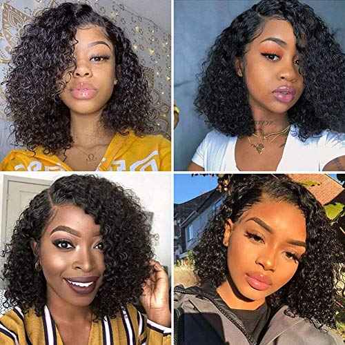 Curly Human Hair Wigs Brazilian Virgin Hair 150% Density Glueless Lace Front 4x4 Closure Wig for Women Natural Color 16 inch