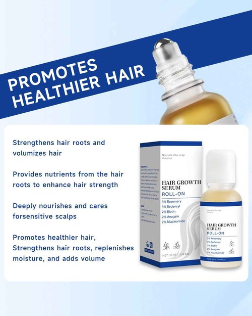 Hair Growth Serum Roll On with Rosemary, Redensyl, Biotin, AnaGain & Niacinamide,No-Rinse & Non-Greasy For All Hair Types (1.01 fl.oz 1Pack, 3% Rosemary)