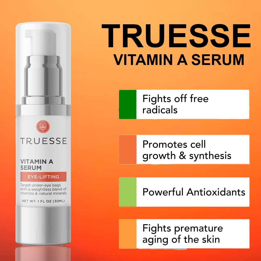 TRUESSE Ayurvedic Vitamin A Serum – Natural Retinol for Firm Bright Skin - Reduces Under Eye Bags – Hyaluronic Acid for Hydration