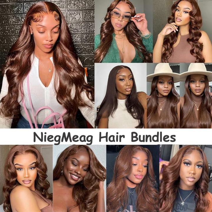 Chocolate Brown Bundles Human Hair Dark Brown Bundles Brown Body Wave Bundles Grade 8A Brazilian Virgin Hair 3 Bundles 20 22 24 Inch Color #4 Body Wave Bundles Brown Bundles