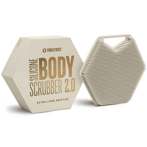 TOOLETRIES Body Scrubber 2.0 – Premium Silicone Scrubber for Cleaning, Exfoliating Your Skin – Extra Long Lather Boosting Bristles with Ergonomic Handle, Long-Lasting & Easy to Clean - Sand