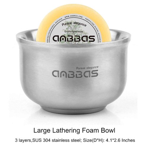 Anbbas Badger Hair Shaving Brush with Wood Handle,Stainless Steel Razor and Brush Stand, Shaving Bowl with Shaving Soap Bar 4in1 Set for Men Wet Shave