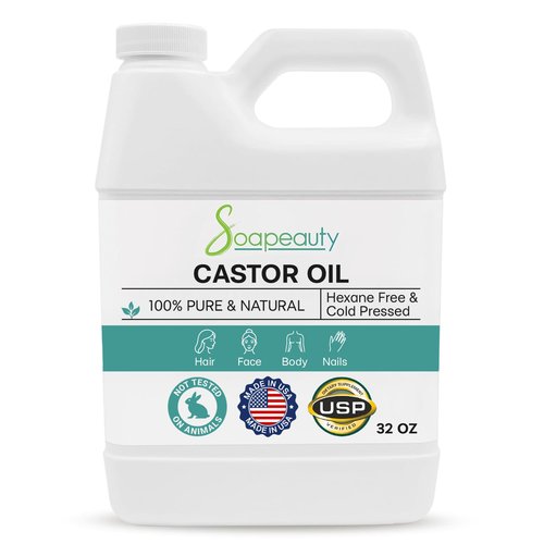 Soapeauty Cold Pressed Castor Oil | 100% Pure Natural USP Grade Promotes Healthy Skin & Hair | Hexane Free | Thickens Eyebrows & Lengthens Eyelashes | 32 fl oz