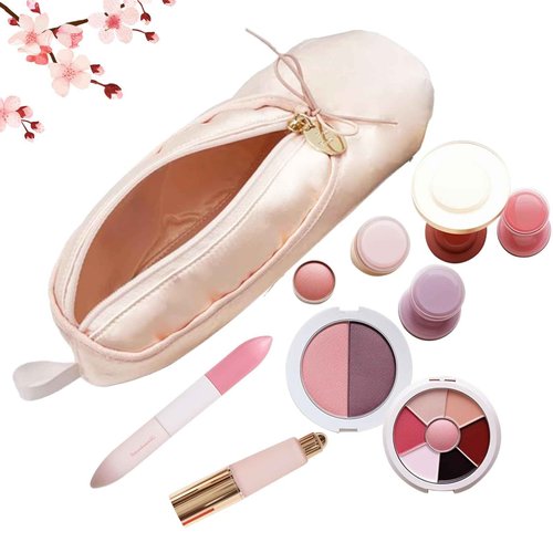 PWQEIONC Ballet Shoe Makeup Bag, Small Cosmetic Bag for Trip Portable Cosmetic Travel Bag, Ballet Dance Shoe Makeup Bag Gifts for Women Girl Dancer Lover (Pale Pink)