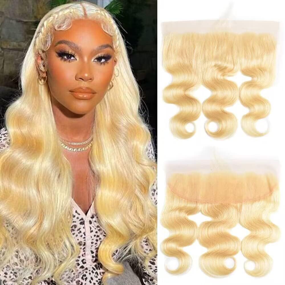 QTHAIR 14A #613 Honey Blonde Body Wave 13x4 Lace Transparent Lace Frontal Brazilian Body Wave Human Hair 12 inch Pre-plucked 100% Human Hair for Black Women