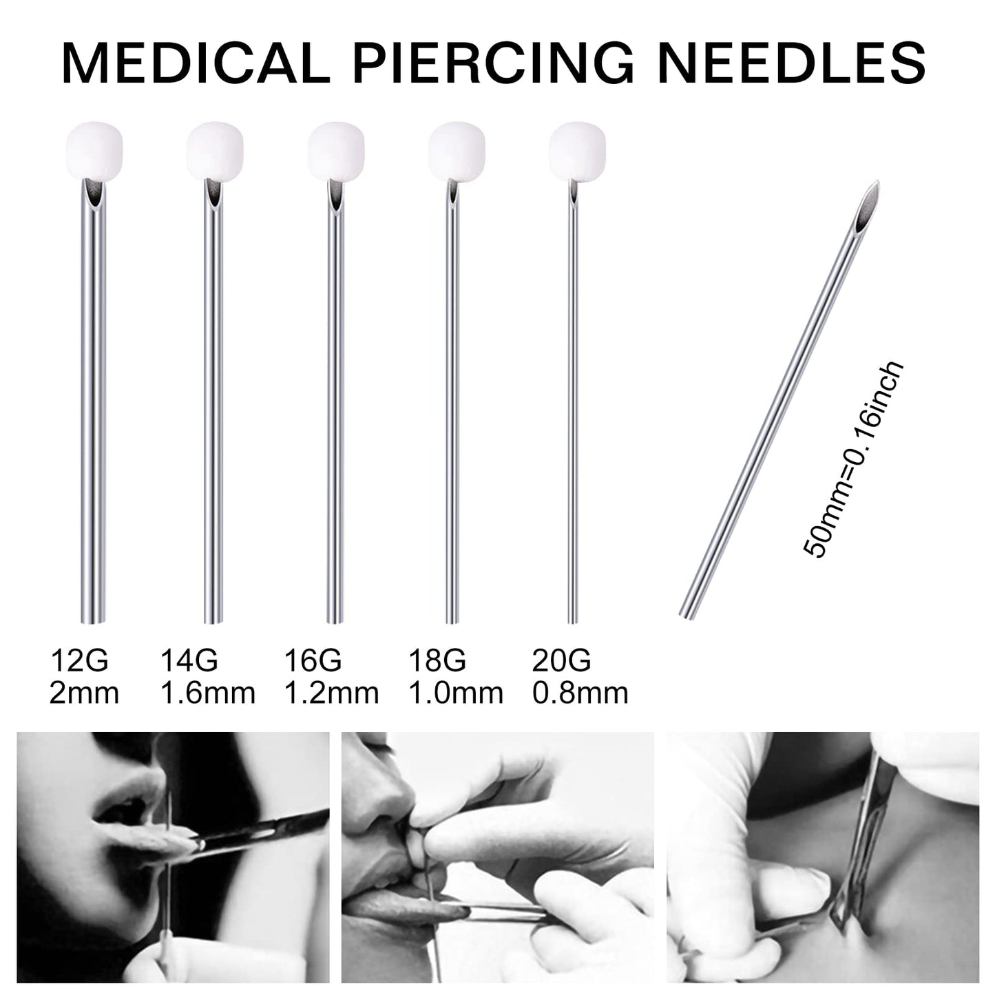 JIESIBAO 10PCS 15G Piercing Needles,316L Stainless Steel Disposable Sterile Piercing Needles for Belly Navel Nipple Tongue Ear Industrial Piercing