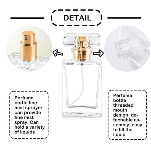 Glass Perfume Bottle Empty Refillable 8Pack Clear Travel Perfume Spray Atomizer Bottle 30ml Perfume Fine Mist Spray Bottle Perfume Bottle Atomizer Container with Spray Applicator (30ml Square, Clear