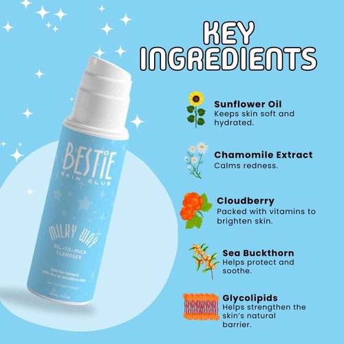 Bestie Skin Club - Milky Way Oil-to-Milk Cleanser, 2-in-1 Facial Makeup Remover, Gentle Hydrating Face Wash