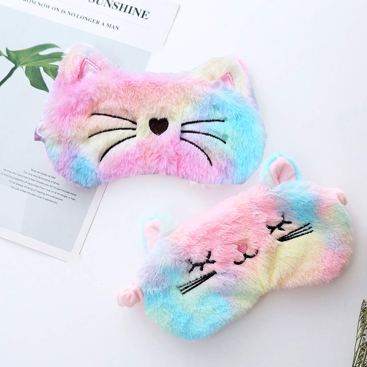 Fxaelian Cute Cartoon Novelty Rainbow Multicolored Cat Eye Mask for Sleeping Sleep Mask Sleping Mask Blindfold Eye Cover for Women Kids Adult Girls Boys