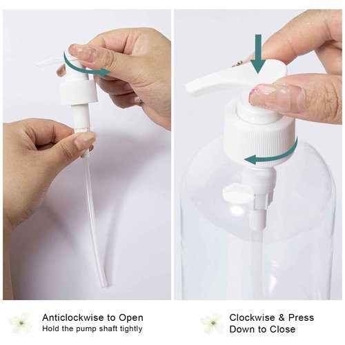 Yebeauty Plastic Pump Bottle, 4 Pack 17oz/500ml Stylish Shampoo Bottles Refillable Hand Pump Bottle Dispenser with Press for Massage Oil, Liquid Hand, Clear