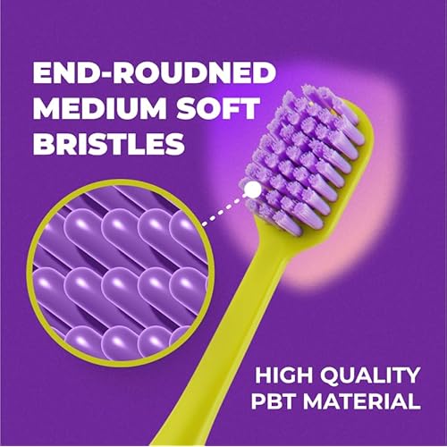 Medium Soft Toothbrush for Adults | Ultra-Dense Rounded Bristles | Gentle on Gums | Deep Plaque Removal | Whiter Smile | Suitable for Braces | 2 Pack Multicolor
