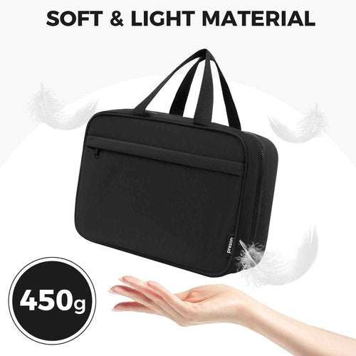 prezon Toiletry Bag For women,Portable Hanging Organizer,4 Leakproof Compartment for full-sized Conditioner, Brushes Set, Makeup Accessories,Visible and easy to access.L-black