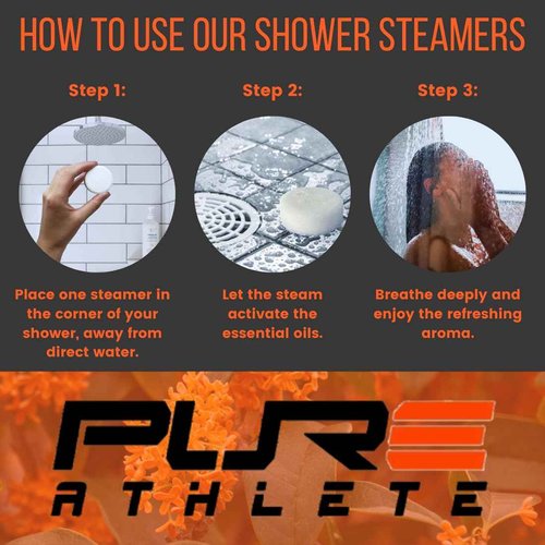 Pure Energizing Sport Shower Steamers - Natural Orange and Tea Tree Essential Oils, Made in USA, Energy Boost for Athletes, Christmas Stocking Stuffers for Runners, Relaxing Gift for Self Care