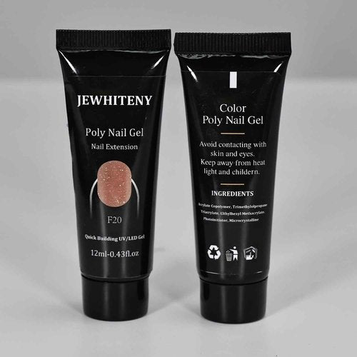 JEWHITENY 14 Colors Poly Extension Gel Nail Kit With U V Lamp Nude Pink White Brown All In One Poly Gel Starter Kit With Base Top Coat Manicure Salon Frence Nail Art DIY