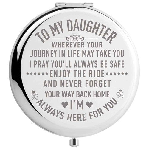 DIDADIC Daughter Gifts from Mom and Dad on Wedding Day, Graduation and Birthday Gifts for Girls, Compact Makeup Mirror (Mir-Daughter-Journey)