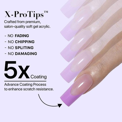 SXC Cosmetics French Tip Press On Nails – Purple Series, Medium Square, X-Pro Tips Starter Kit | 150PCS, 15 Sizes, 5 Styles, Beginner-Friendly