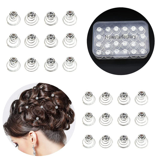 Newstarfactory Hair Accessories Rhinestones Hair Spirals Clips For Women Pack of 24