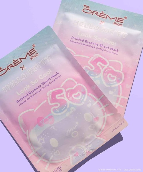 The Crème Shop x Hello Kitty Look So Cool Printed Essence Sheet Mask, Infused with Hydrating and Cooling Glacial Water, Korean Face Mask - 50th Year Anniversary Limited Edition (Pack of 12)