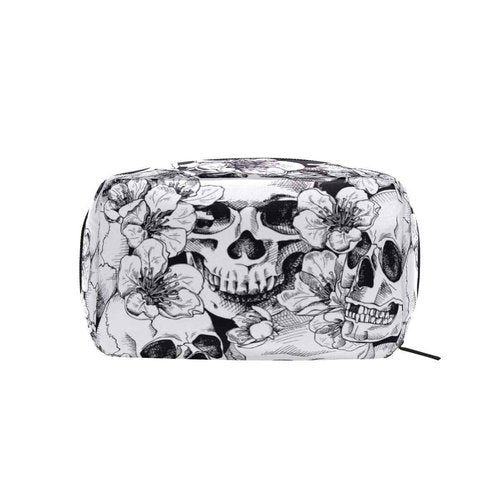 ZOEO Makeup Pouch Sugar Skull Mexican Floral Halloween Mini Makeup Bag Organizer Travel Zip Toiletry Bag Small Cosmetic Train Case Beauty Bag for Teens Girls Women Black White