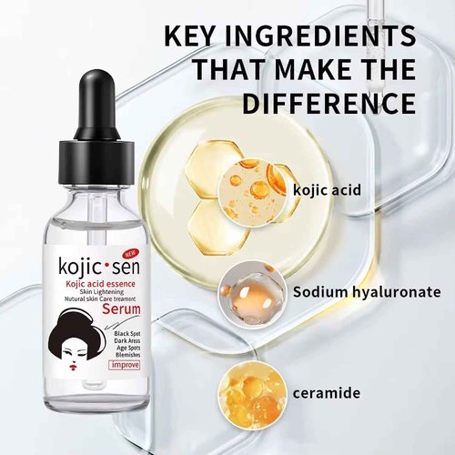 Kojic Acid Essence Serum for Radiant Complexion – Hydrating Facial Essence with Ceramide and Hyaluronic Acid – Reduces Dark Spots and Blemishes – 30ml
