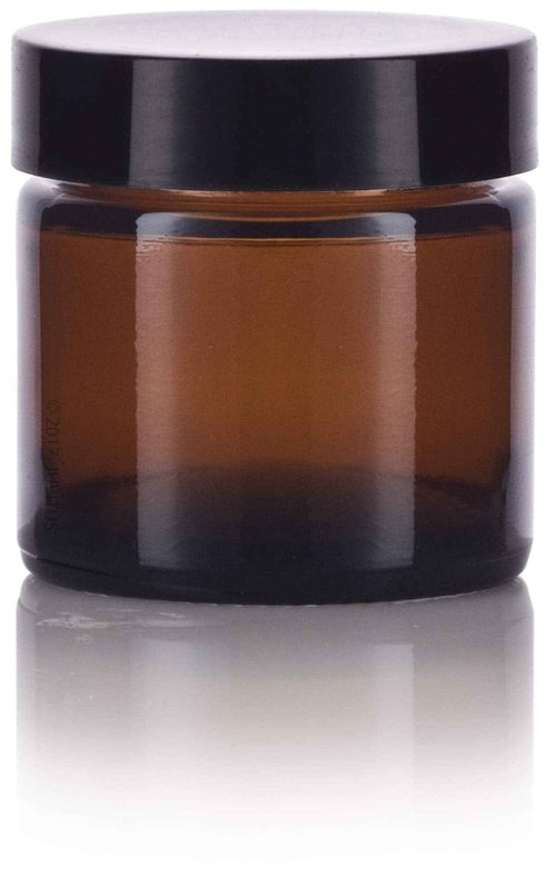1 oz / 30 ml Amber Thick Wall Glass Straight Sided Jar with Black Smooth Lined Lids (12 Pack)