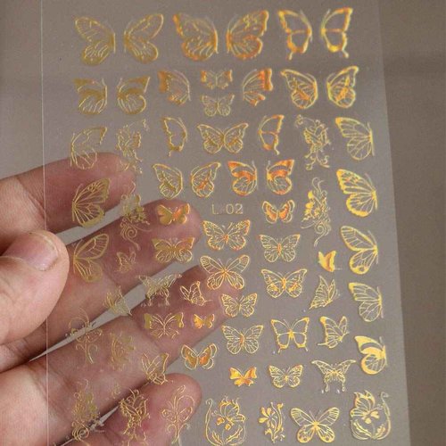 Gold Butterfly Stickers for Nails Maple Leaf Nail Art Self Adhesive Sticker Holographic 3D Nail Decals Laser Nail Foil DIY Nail Art Decorations for Girls Women