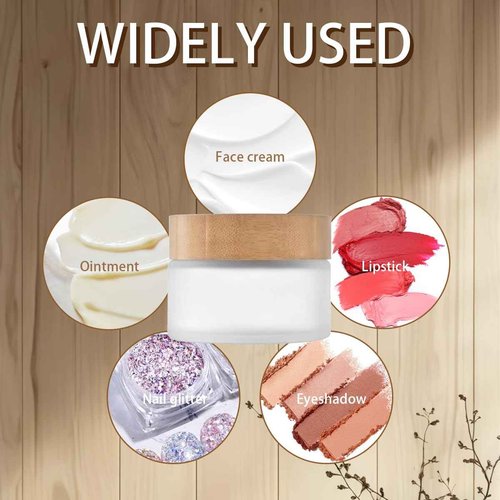 1Pcs Round Frosted Glass Cream Jar Glass Bottle with Inner Liners and Environmental Bamboo Lids Empty Makeup Container Dispenser Pots for Cream Lotion DIY Beauty Items Travel Size 100g/100ml