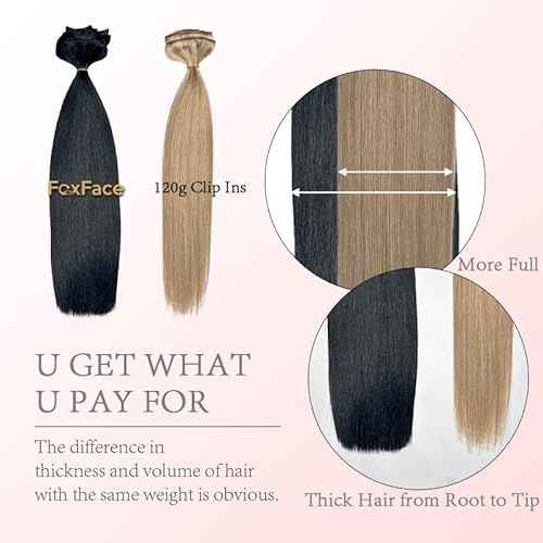 FoxFace Clip in Hair Extensions Real Human Hair, Thick Extensions from Root to Tip, Natural Hair Clip Ins, Dark Brown, 22 Inch 120g 7Pcs