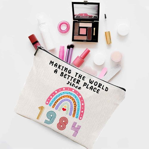 Meliatomia 41th Birthday Gifts for Women with 1984 Makeup Bag and Inspirational Keychain, 41 Year Old Ideas for Mom Sister Teacher Friends & Her