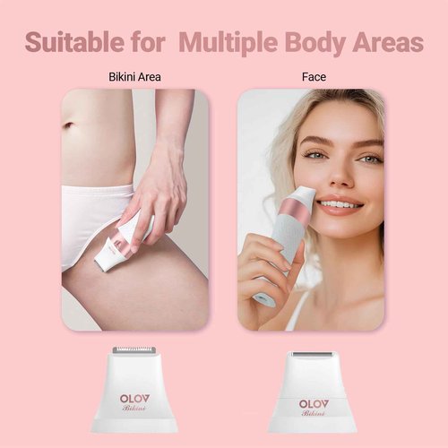Bikini Trimmer for Women, IPX7 Waterproof Wet & Dry Electric Razors for Women, Bikini Legs Underarm Pubic Hairs Rechargeable Electric Shaver with 3 Trimmer Heads, Rose Gold
