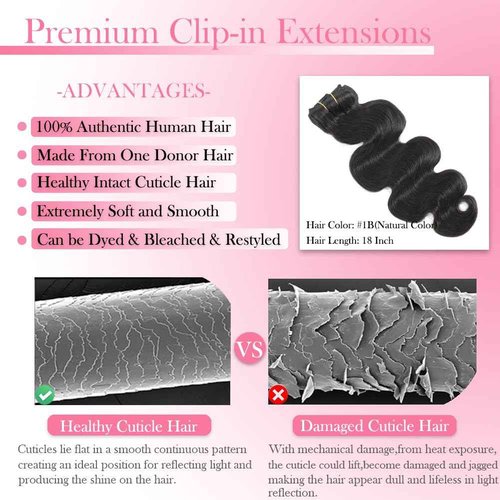 AIWET Body Wave Clip in Hair Extensions Real Human Hair for Black Women 8Pcs 110g Wavy Human Hair Clip in Extensions Natural Black Grade 12A Virgin Human Hair Extensions Double Wefts (#1B,14 Inch)