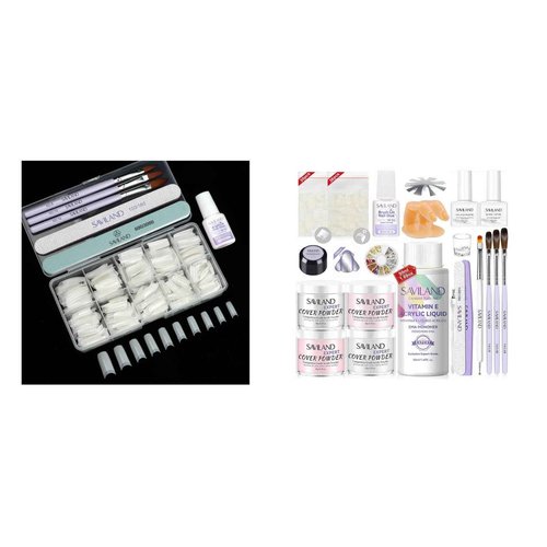 SAVILAND French Acrylic Nail Kit with Half Cover False Nail Tips 10 Sizes Acrylic Nail Tips with Glue
