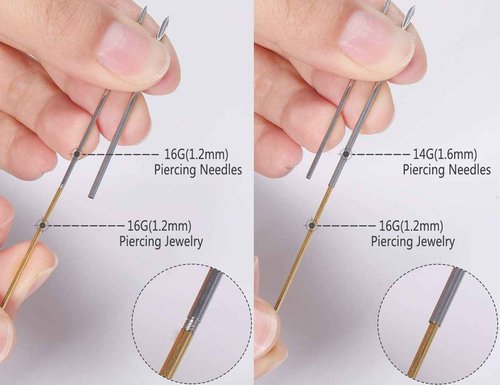 ZS 100pcs Body Piercing Needles - Ear Navel Nose Lip Nipple Piercing, 14G, 15G, 16G, 18G, 20G, Disposable Professional Body Piercing Needles Tool, Tattoo Supplies (20G)