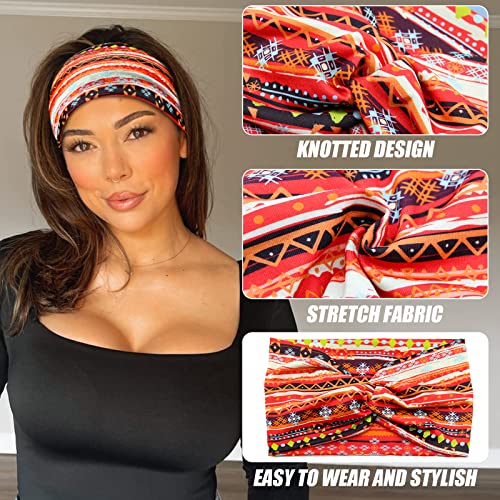 Wide African Headbands for Women Boho Twist Head Bands Elastic Turban Headwraps for Lady Yoga Sports Workout Stretchy Hairband,Pack of 8