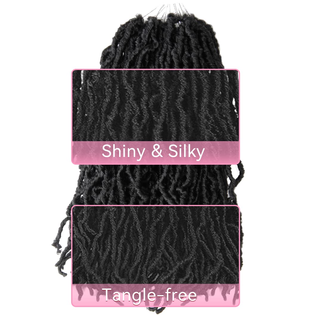 12 Inch Soft Locs Crochet Hair 6 Packs Short Straight Pre-looped New Faux Locs Crochet Hair 6 Packs, 1#(Jet Black)