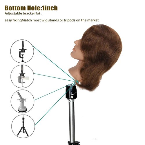 TKIMHEQ 12" Male Mannequin Head with 100% Human Hair Haircut Training Head for Cosmetology Straight Thick Hair Manikin Head Doll Head with Stand Practice Cutting Styling (Brown#)
