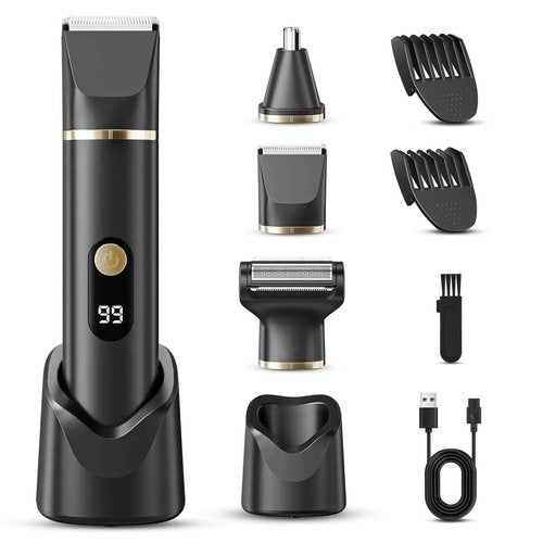 tiovara Beard Trimmer for Men, IPX7 Waterproof Body Hair Trimmer Electric Razor Shaver Body Grooming Kit Wet/Dry Use for Groin, Nose, Ear Hairs, Beard, Legs, Chest