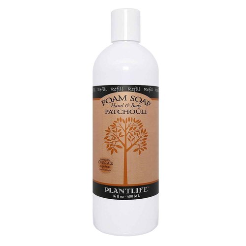 Plantlife Patchouli Foam Soap Refill - Moisturizing Plant Based Foam Soap for All Skin Types - Ideal as a Hand & Body wash, Shaving Cream, & Foaming Fun for Kids - Made in California 16 oz