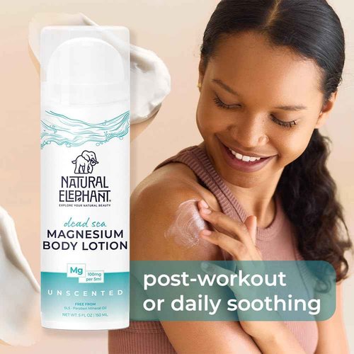 Natural Elephant Dead Sea Magnesium Lotion – Unscented Body Moisturizer | Topical Magnesium with Dead Sea Minerals – 5 oz (150 ml)