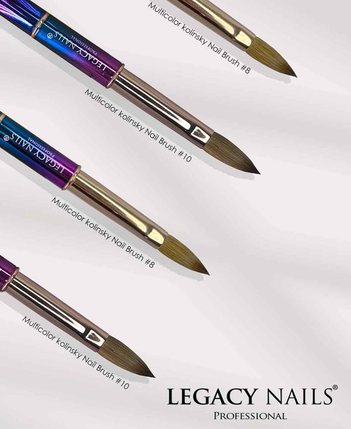 Legacy Nails Professional Multicolor Kolinsky Nail Brush #8 - Perfect For Sculpting Acrylic Nail Extensions Flexible bristles Light weight