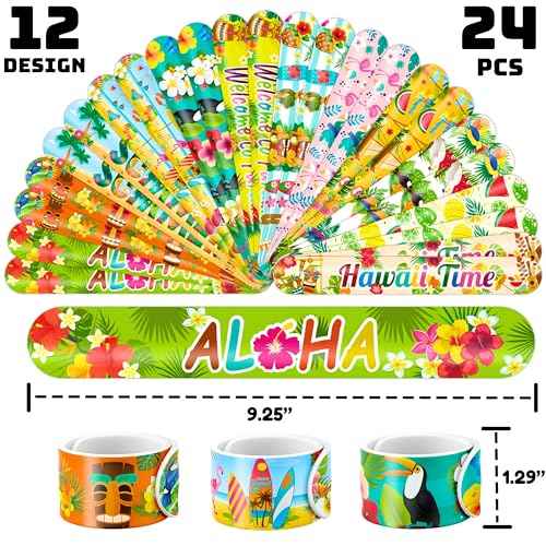 48PCS Hawaiian Party Set - 24PCS Temporary Tattoos & 24PCS Slap Bracelets - Summer-Themed Birthday Supplies, Baby Shower Gifts, Classroom Rewards & Party Decor for Kids (Boys & Girls)