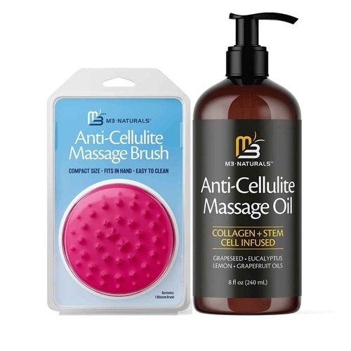 M3 Naturals Anti Cellulite Massage Oil and Silicone Brush Bundle