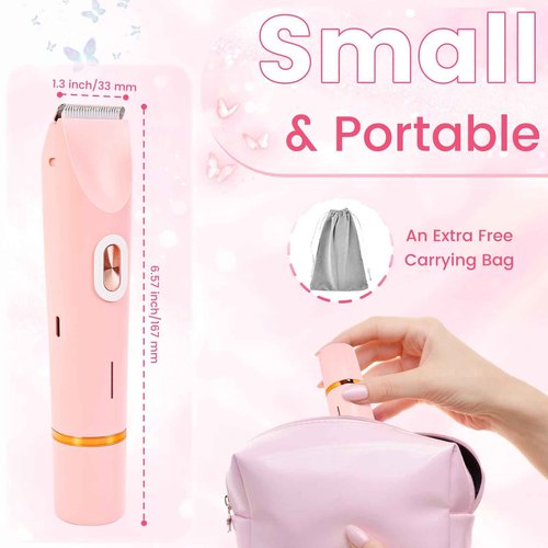 bbetyuss 2 in 1 Bikini Trimmer for Women, Dual Head Electric Rozor, Facial Hair Removal, Ipx7 Waterproof Body Shaver for Bikini Face Armpit Pubic Hair Leg Back, Easy Cleaning, Ceramic Blade (Pink)