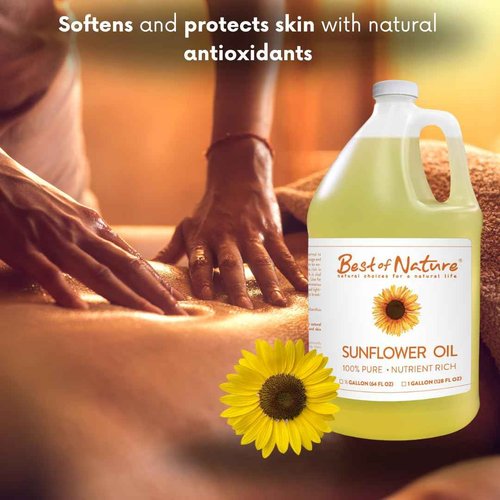 Best of Nature 100% Pure Sunflower Massage Oil, Lightweight Deep Moisturizing Unscented Oil for Skin, Body & Massage, Nourishing Hydration for Hair & Face, 1 Gallon (128 fl oz)