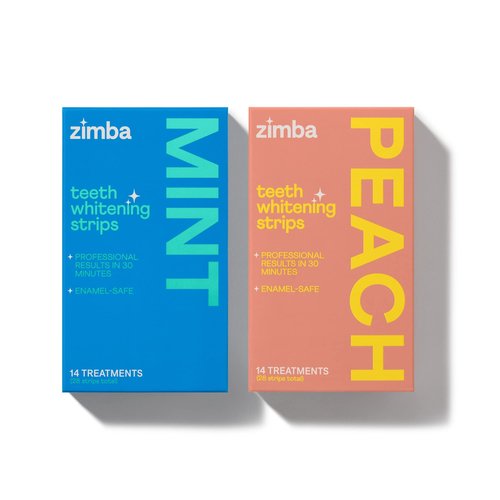 Zimba Teeth Whitening Strips for Teeth Sensitive, White Strips for Teeth Whitening, Teeth Whitener Stain Remover 28 White Strips Included Per Pack, 2 Pack (14 Day Treatment), Mint and Peach