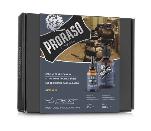 Proraso Beard Care Kit for Men, Beard Wash & Oil with Azure Lime to Tame, Cleanse & Detangle Full, Thick and Coarse Beards, Azure Lime