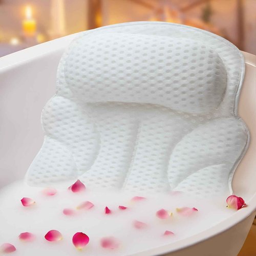 Bath Pillows for Tub – Bathtub Pillow with Head, Neck & Shoulder Support, Non-Slip Tub Pillow for Bathtub & Jacuzzi, Breathable Bath Tub Pillow with Wash Bag, Bath Accessories Gift for Women & Men